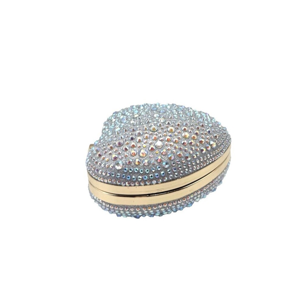 Silver Crystal Heart Clutch Bag Gold Handle Formal Evening Cocktail Purse NEW - Picture 5 of 9